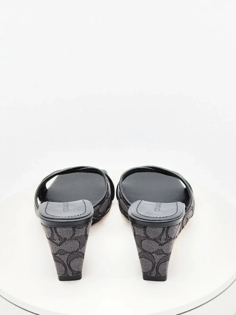 Coach Signature C Black Gray Wedge Slide Sandals Women’s Size 9.5 B NEW